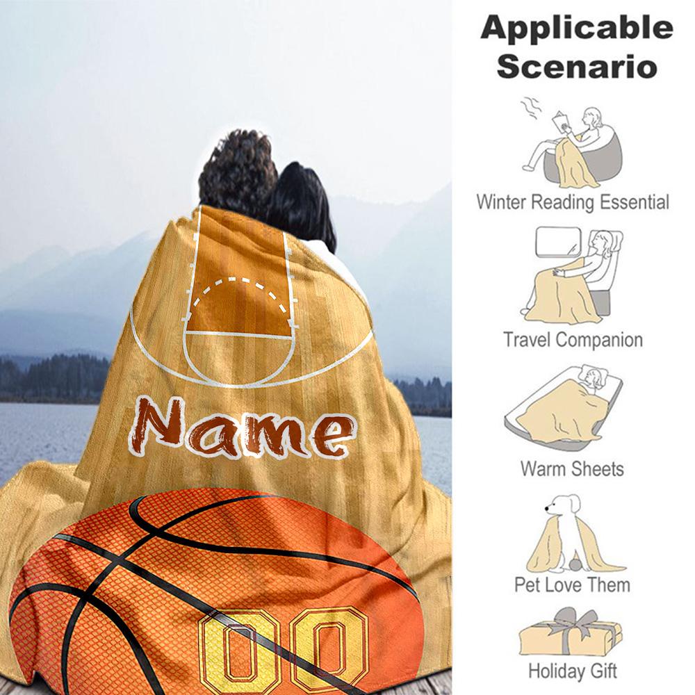 Basketball Court665 Customize Text Blanket Throw Personalized Blanket Soft & Cozy for Living Room Sofa Chair Seaside All-Season Use