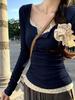 European & Southeast Asian Lace Slim-Fit Floral Long-Sleeve T-shirt