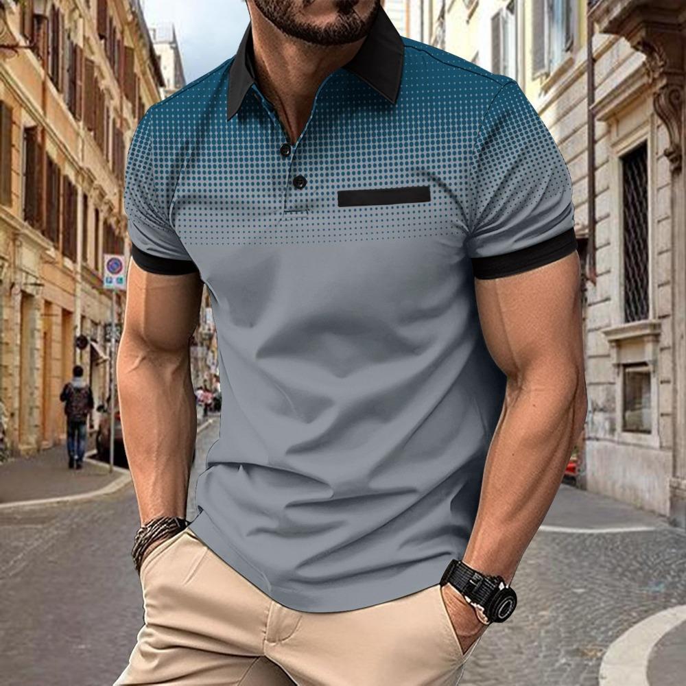 Men's Summer Hot Selling Gradient Printed Polka Dot Short Sleeved Polo Shirt Casual Versatile