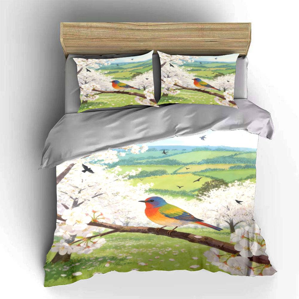 Colorful Bird Spring Decoration Set Soft Comfortable Duvet Cover Bedding Set Included 1*Duvet Cover & 2*Pillowcases, Gift