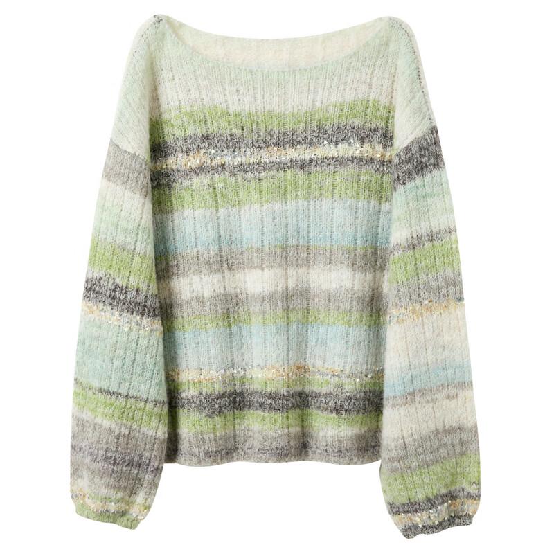 Sancai Women's Striped Off-Shoulder Knit Sweater