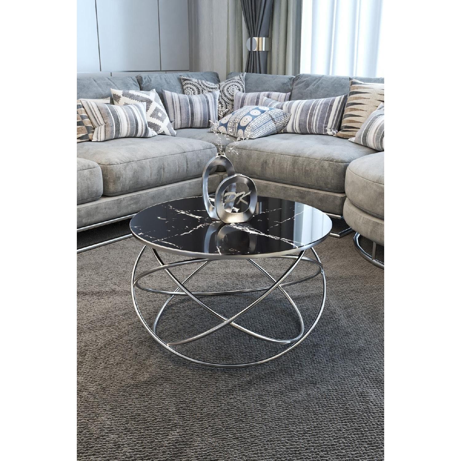 

Журнальный столик Planet Серебряный цвет Металлическая ножка Черный мраморный узор Небьющееся стекло