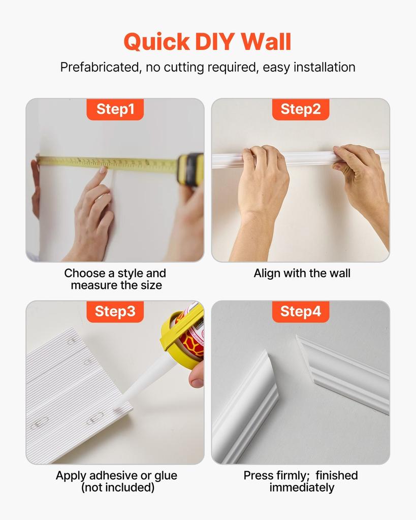 Wall Molding 3 Pack, Wainscoting Panels Kit, Lightweight Paintable Polystyrene, Easy To Install, Waterproof Accent Wall Trim for Interior Décor Living
