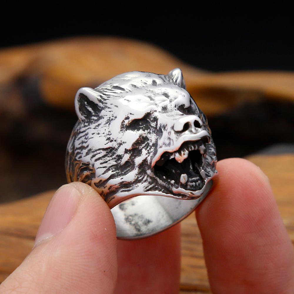 Anillo de oso nórdico vintage de moda para hombres y mujeres, anillo vikingo de acero inoxidable con forma de animal, amuleto único, joyería, regalos, triangulación de envíos.