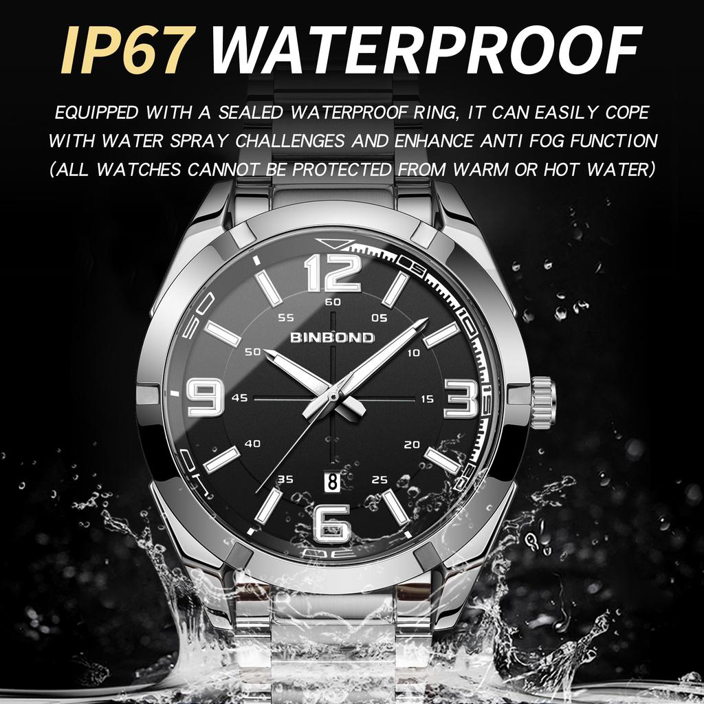 BINBOND Durable Stainless Steel Men's Watch Precise Quartz Watches For Men Luxury Luminous Waterproof Auto Date Reloj Free Ship