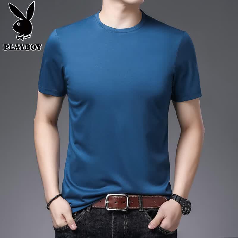 PLAYBOY Men's Silk Blend Short Sleeve Round Neck T-Shirt