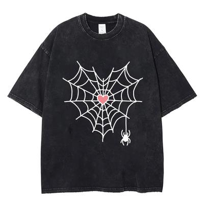 Camiseta Vintage Lavada con Estampado de Araña Hip Hop Hombre Mujer Camiseta Harajuku Gótica Punk Algodón Verano Camisetas Holgadas Streetwear Y2k