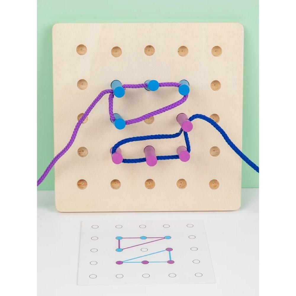 Wooden Peg Board Threading Set - Suitable for Children’s Fine Motor Skills Spatial Reasoning and Creative Design Development
