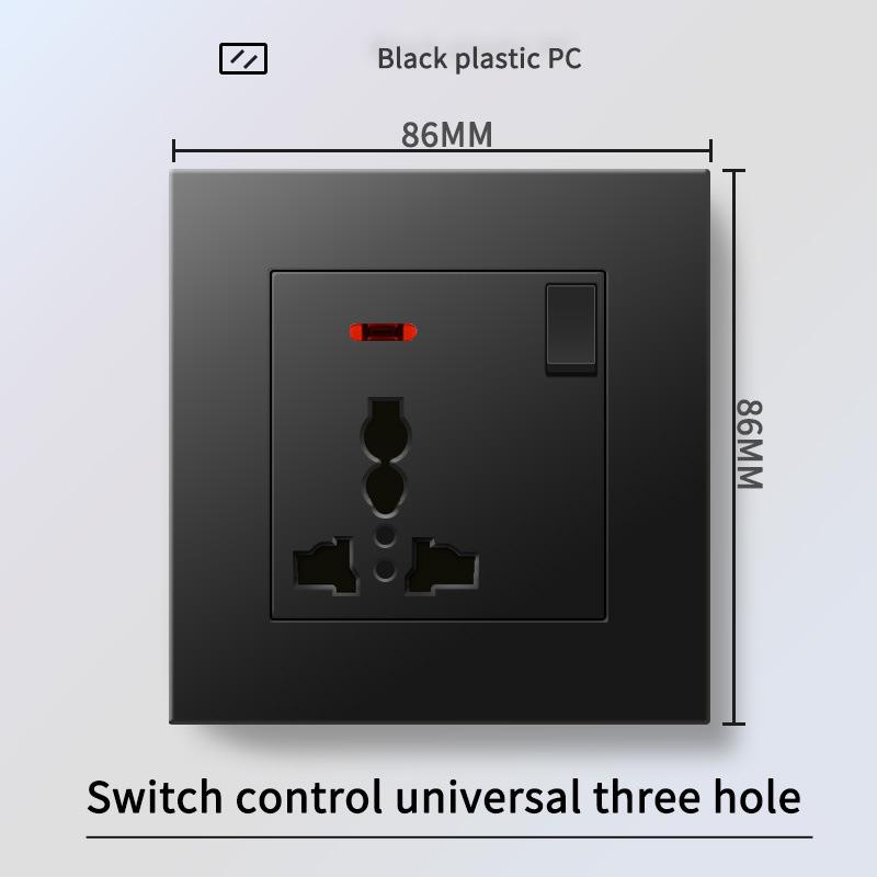 13A British Standard Socket with USB & Type-C Fast Charging, Light Switch, Black Panel for Hong Kong & Macau
