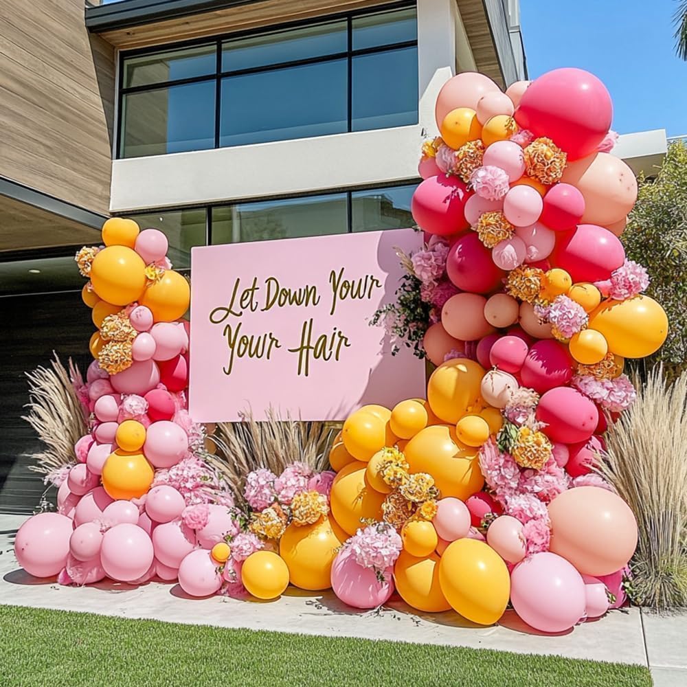 Yellow Pink Balloon Garland - Double Stuffed Baby Pink Peach Balloons Different Sizes Pastel Coral Balloon Arch Kit For Birthday Summer Baby Shower