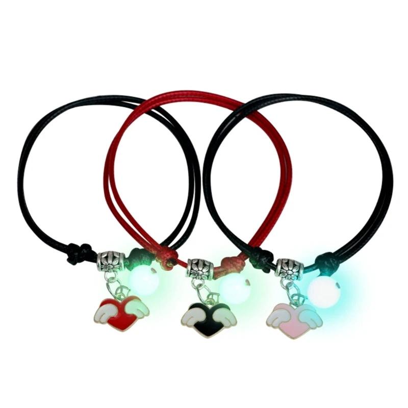 3 Pcs/set Luminous Beads Bracelet Hand-woven Love Star Moon Cat Sisters Novel Luminous Bracelet Adjustable Hand Rope