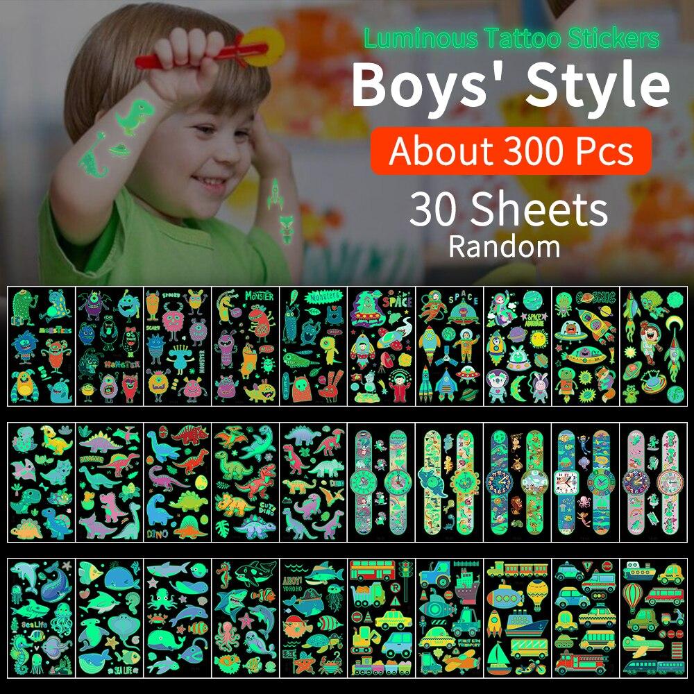30pcs Children s Luminous Tattoo Stickers Kids Glow Body Paster Unicorn Butterfly Animal Dinosaur Mermaid Cartoon Stickers Gift