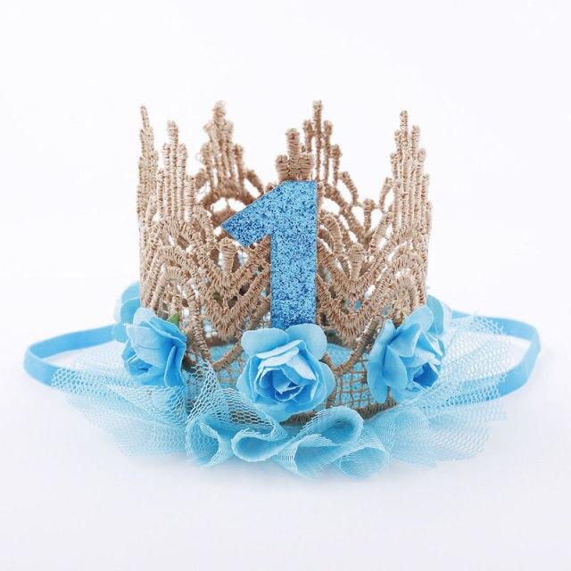 1Pc Baby Girl Happy Birthday Party Hats Kids One Year Flower Princess Crown Headband Baby Shower 1St Birthday Decor Party Supply