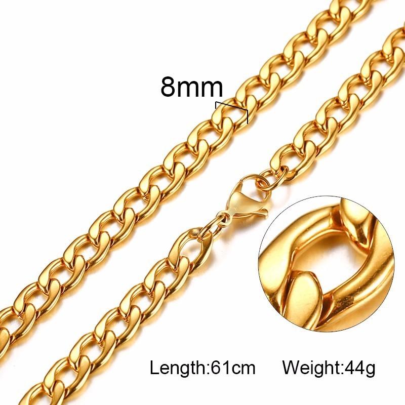 Men's Necklace Round Miami Cuban Link Chain Gold Color Stainless Steel Punk Boy Male Colar Gifts 24"