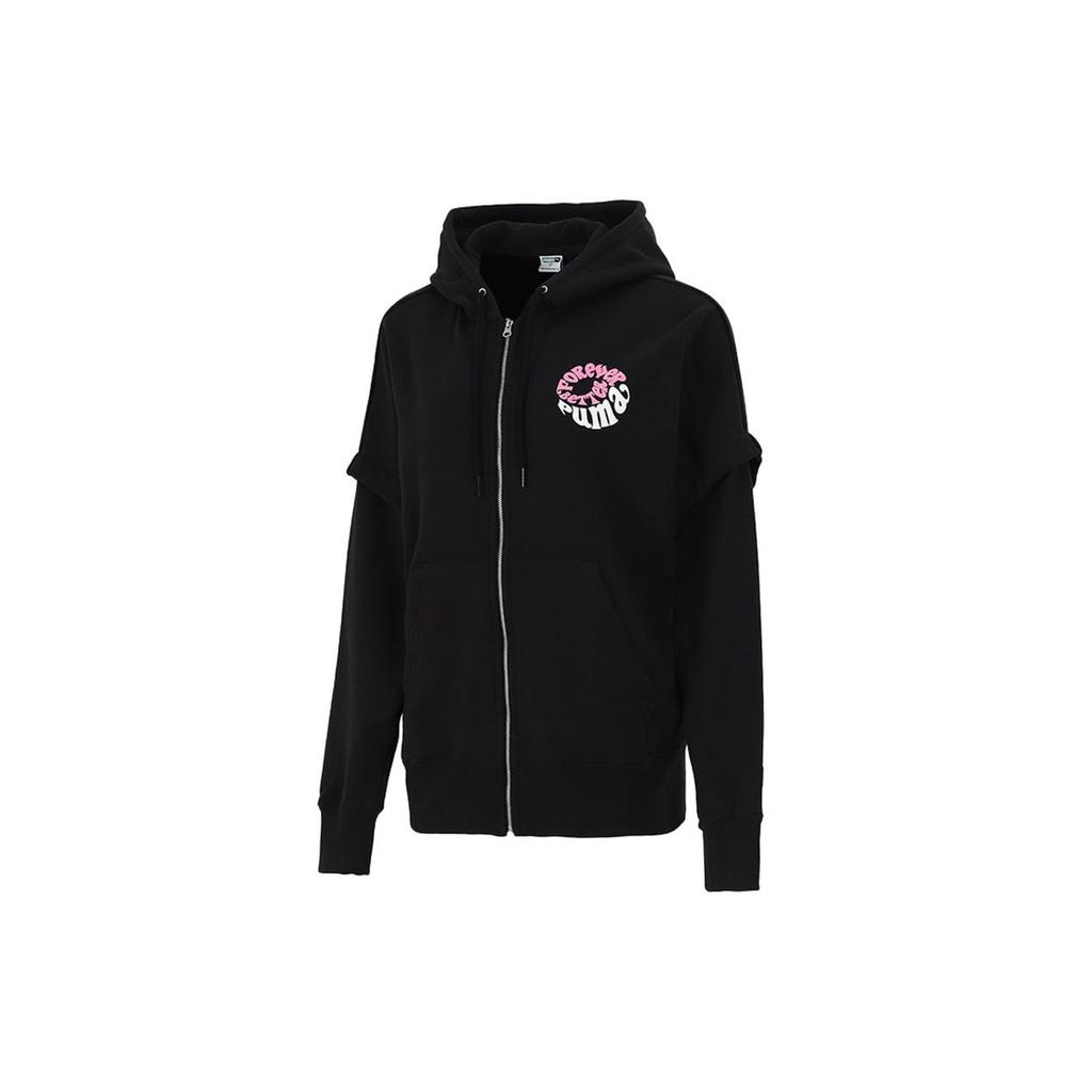 Puma Two-Piece Splice Sports Knit Hoodie Women Outerwear Black 531602-01