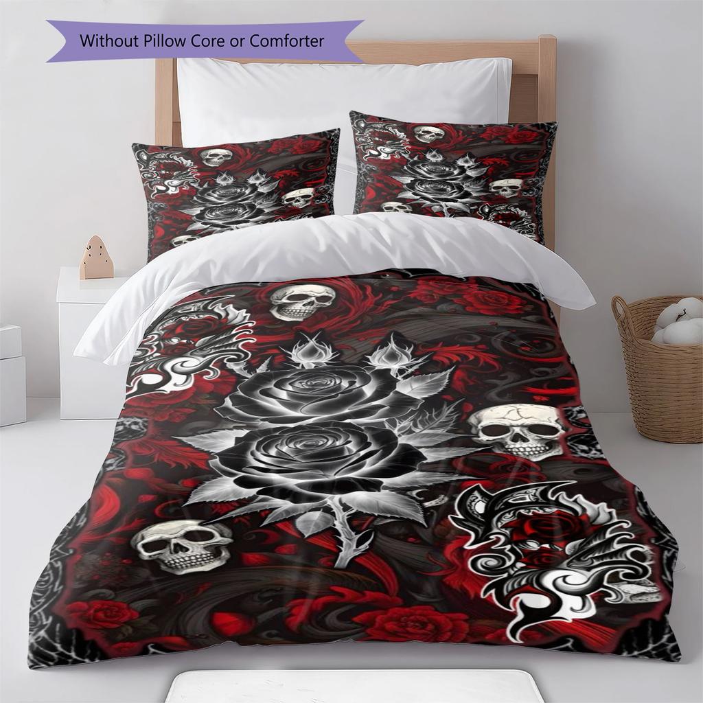 Gothic Skull Pattern Bedding Set Quilt Cover Pillowcase Home Decor Gift (1 * duvet cover + 2 * pillowcase, without core)