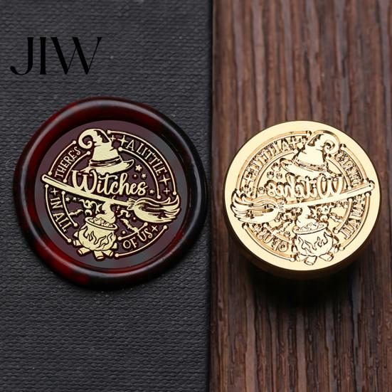 Halloween Stamp Head Themed Brass Wax Seal Head, Pumpkin Ghost Witch Bat Engraved Replaceable Sealing Replacement for Envelope Journal Gift Wrap Party