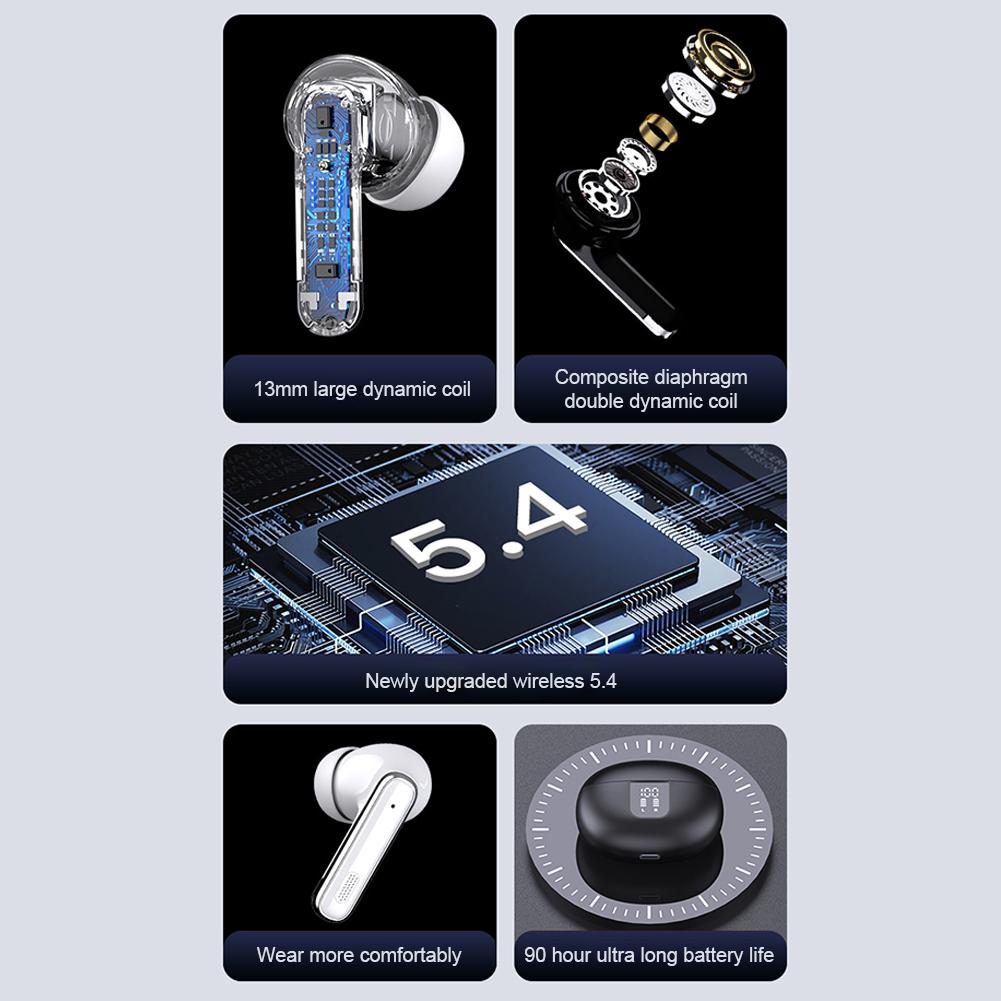 Bluetooth-Compatible 5.4 Headphones Noise Cancelling Digital Display Earbuds Smart Headphones for Running Gym Workout