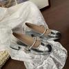 Fashion French Retro Silver Square Head Thick Heel Single Shoes Women's 2025 New Summer Skirt Light Mouth Mary Jane Shoes