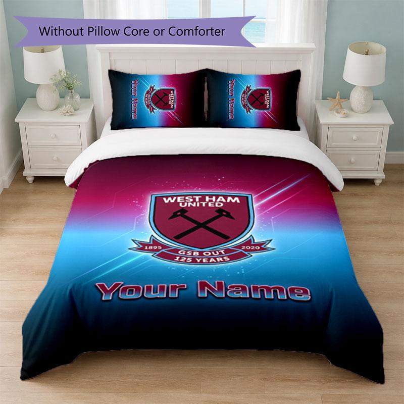 Set Biancheria da Letto Personalizzato West Ham United FC Testo Nome 1 Copripiumino+2 Federe Logo Calcio Regalo Personalizzato per Occasione Speciale Decorazione Camera da Letto