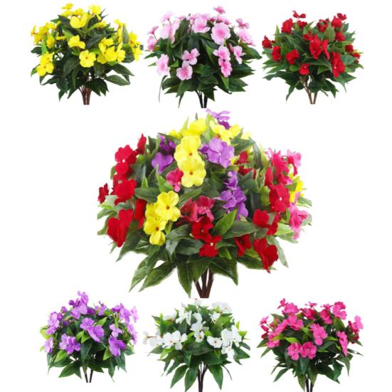 Konstgjorda Balsaminer för Utomhusbruk UV-beständig Blombukett av Faux Siden för Vår Sommar Trädgård Uteplats Veranda Balkong Fönsterkruka Heminredning