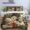 Three Bell-adorned Cats and Dogs  Pattern Bedding Quilt Set  Home Decoration  Gift (1 * duvet cover + 2 * pillowcase, without core)
