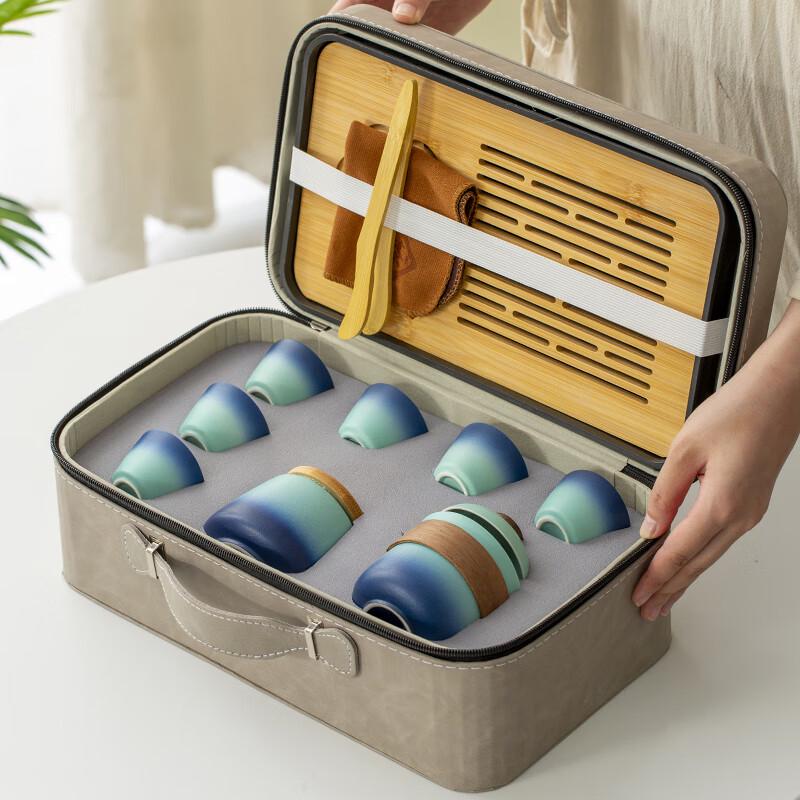 Ceramic Blue-Green Gradient Travel Tea Set