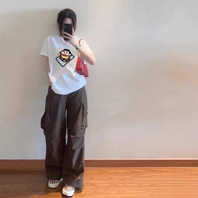 American Retro Summer New Crayon Small New Printing Short-sleeved Men and Women Couples Loose Casual Versatile T-shirt Top