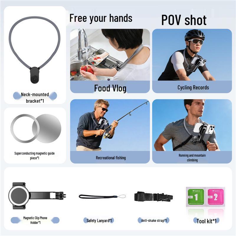 Hands-Free Vlog Neck Holder: Anti-Shake Sports Camera Chest Mount for Live Streaming & Video Recording