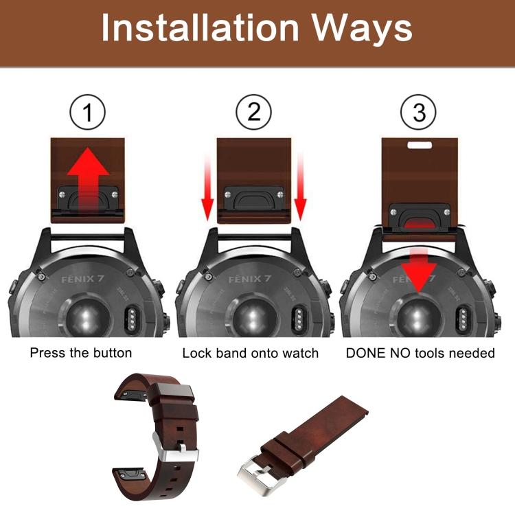 For Garmin Fenix 7X Solar 26mm Leather Steel Buckle Watch Band
