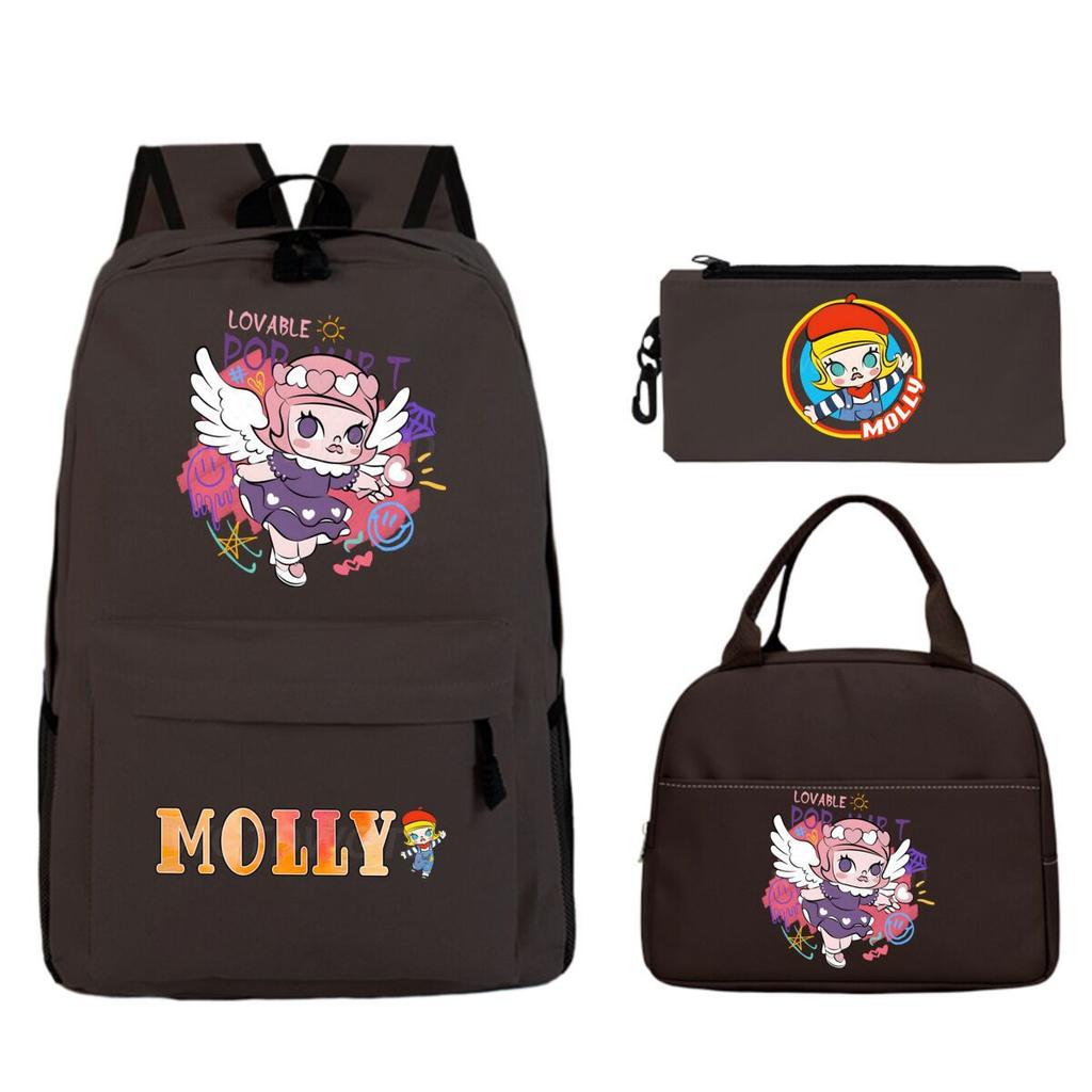 Cute Molly Cartoon Peripheral Casual Backpack Printing Trend Primary and Secondary School Schoolbag Three-piece Set