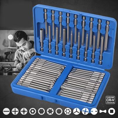 50pcs Magnetic Screwdriver Bit Set - Extra Long 75mm Safety Bits for 1/4 Screwdrivers - Torx, Star, Hex & Spline Bits