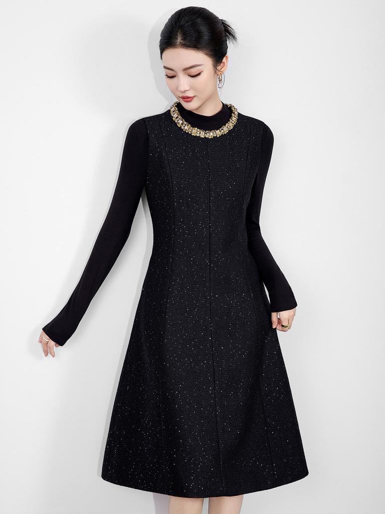 High-End Diamond Sequin Tweed A-line Vest Dress In Little Coco Style