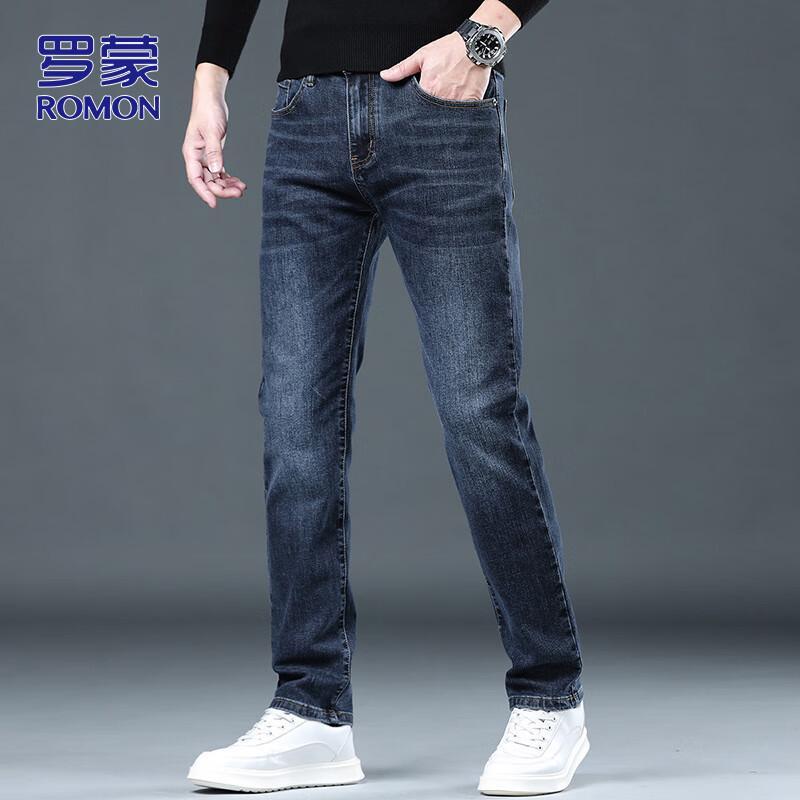 ROMON Men's Autumn/Winter Loose Fit Straight Leg Jeans