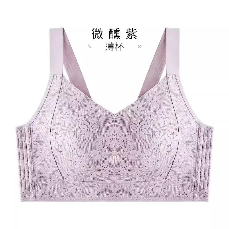 Plus Size Lace Full Cup Side Support Anti-Splay Wireless Bra M 75BCD70E фиолетовый