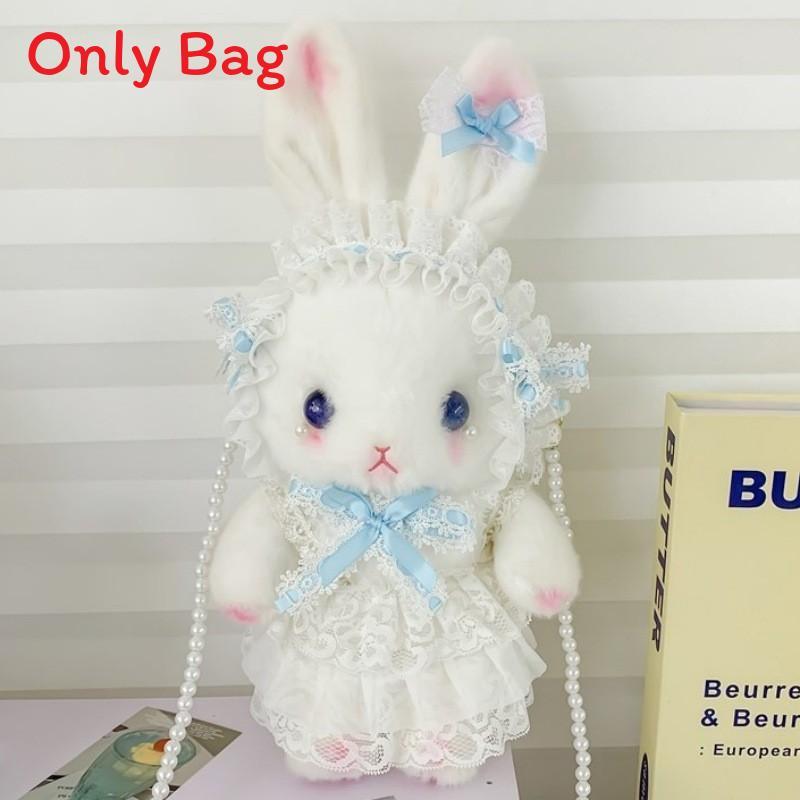 Japanese Lolita Bunny Plush Bag With Pearl Chain For Daily Fashion And Cute Storage