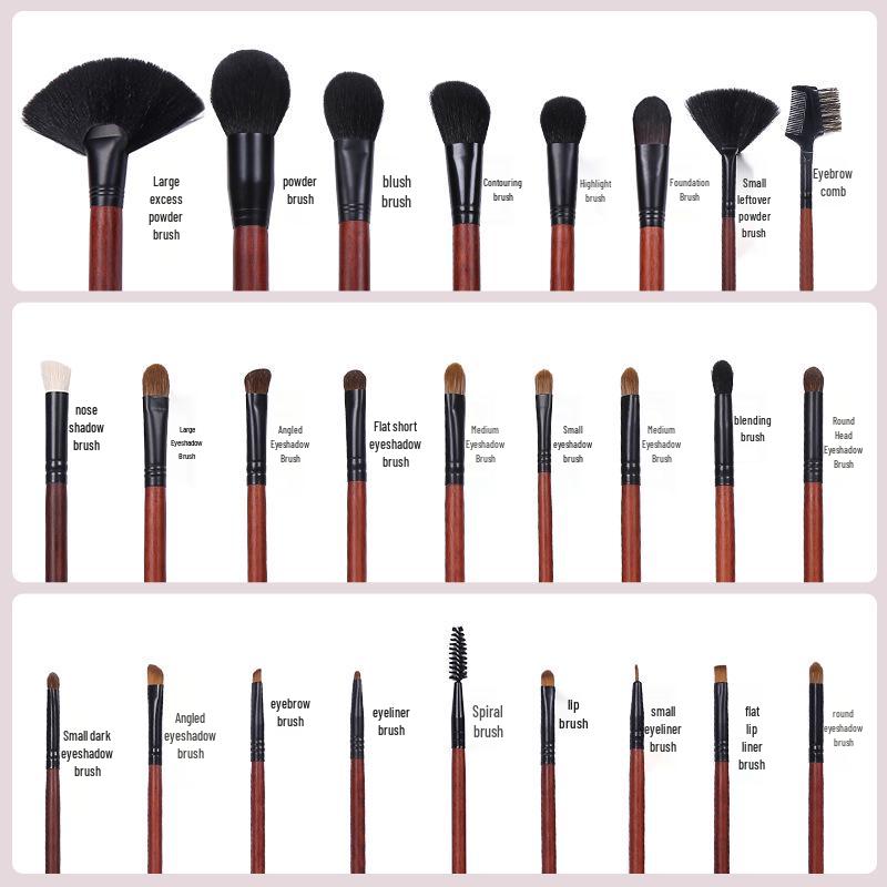 26-teiliges professionelles Make-up-Pinselset - Tierhaarpinsel für Lidschatten, Highlighter, Foundation und Rouge