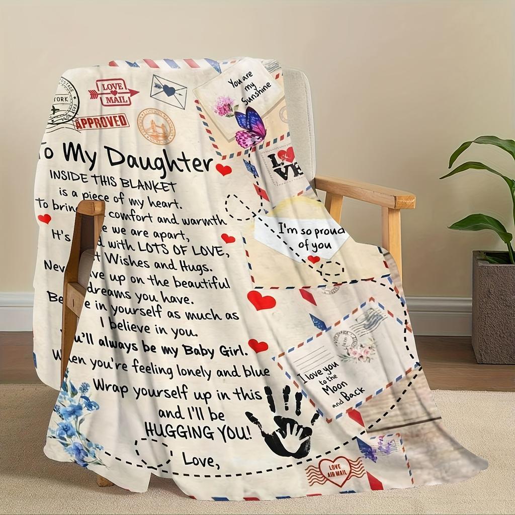 Cozy Cabin-Style Flannel Blanket "To My Daughter" - Features Heartfelt Message, Soft & Warm, All-Season Comfort, Ideal for Sofa