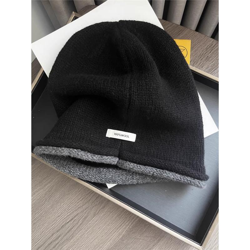 

Autumn and Winter New Pure Wool Knitted Pile Hat for Women Korean Style Fashionable Casual All Match Warm Woolen Toe Cap for Men One size