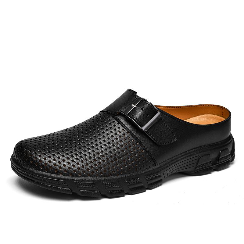 

Large Size 47 48 Half Shoes for Men Mules Leather Loafers Slippers Closed-toe Casual Shoes Platform Slides Sandal Slip On Flats 38