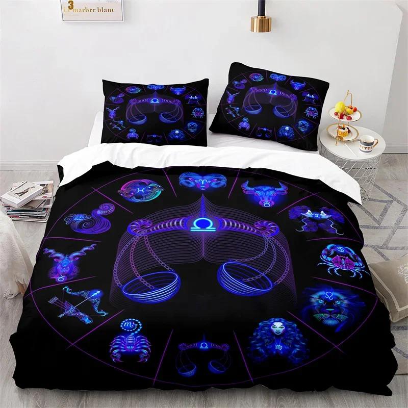 Sun and Moon Duvet Cover King Microfiber Astrology Bedding Set Twelve Constellations Zodiac Comforter Cover For Kids Boys Girls