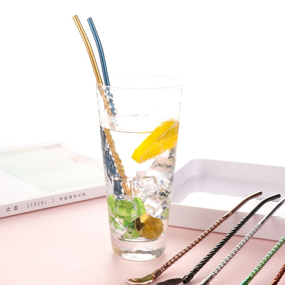 Party Metal Reusable Bent Filter Drinking Straw Stainless Steel Straws Spoon Coffee Spoons