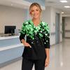 Women's Floral Print V-Neck Scrub Top with Pockets and Side Slits Three-Quarter Sleeve
