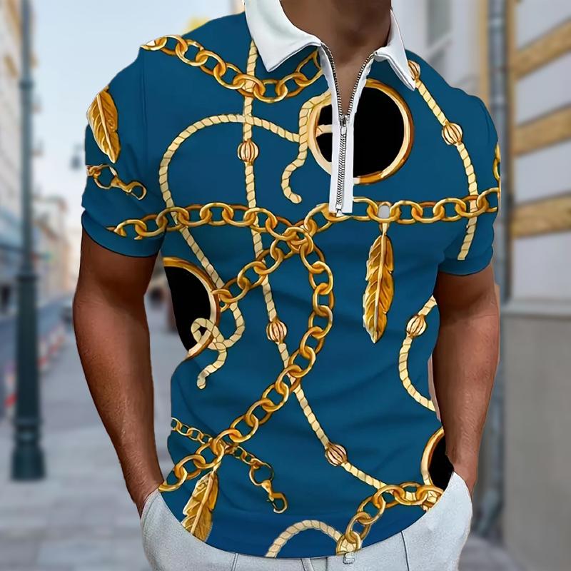 

Мужская рубашка поло повседневная на молнии с коротким рукавом модная повседневная на молнии лето весна стандартный крой золотая цепочка печать 3D принт рубашка 8XL фиолетовый