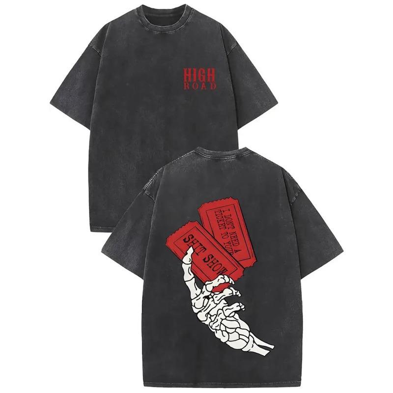 

European Size Men s Heavyweight Cotton T-Shirt - Dual-Sided Washed Vintage Streetwear Tee Adventure Explorer Print,Round Neck Shirt S чёрный