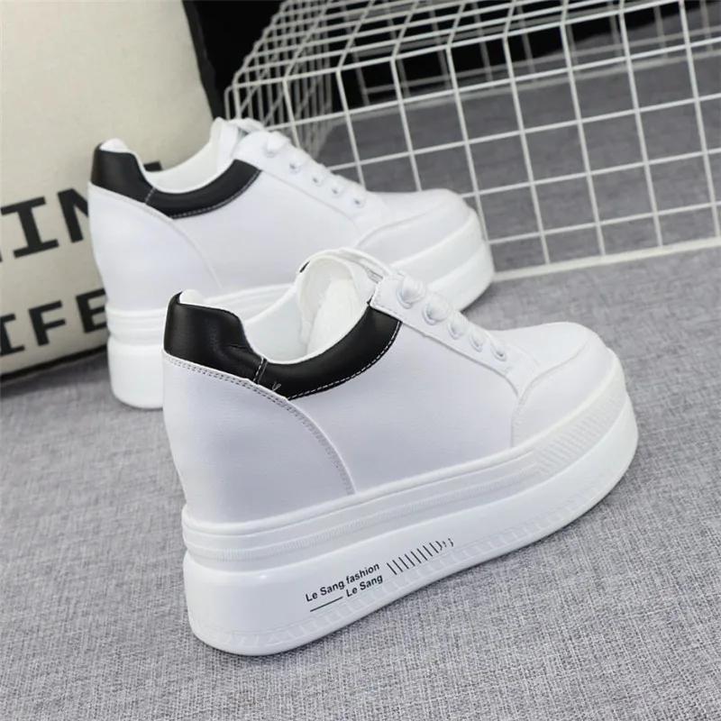 Fashion Super High Heel 10cm Women's Shoes 2024 Autumn New Thick-soled Lace-up White Shoes All-match Wedge Casual Shoes Sneakers