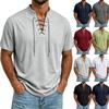 T-shirt décontracté à manches courtes pour homme Tissu léger et respirant Col à cordon de serrage Haut d'été