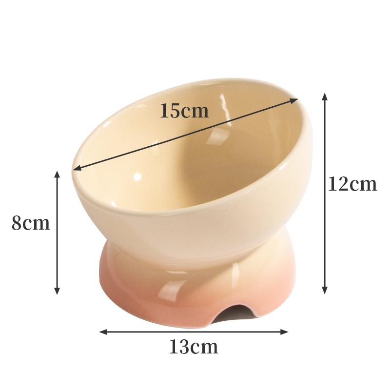 Creative Ceramic Tall Footed Bowls, Anti Overturning Neck Protection, Slanted Mouth, Gradient Color Cat Bowl, Pet Supplies , 1Pc