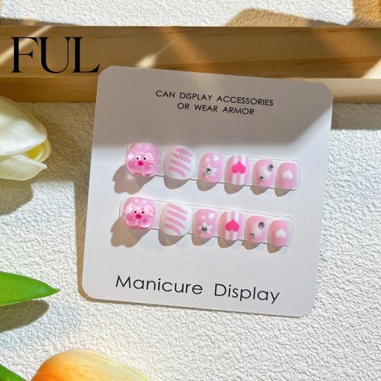 Kids Fun Nail Art 12Pcs Cartoon Stickers Cute Flower Cloud Heart Children Party Decorations Pattern Rhinestones Decals Self-adhesive Fake Nails