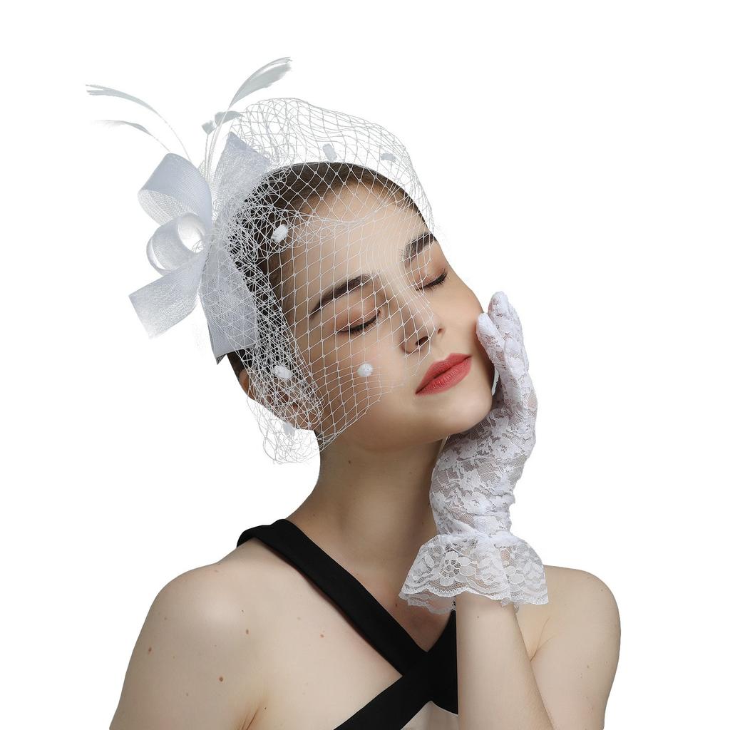 Wedding bride's mesh headdress hairclip floral party accessories European and American horse racing club feather veil headband